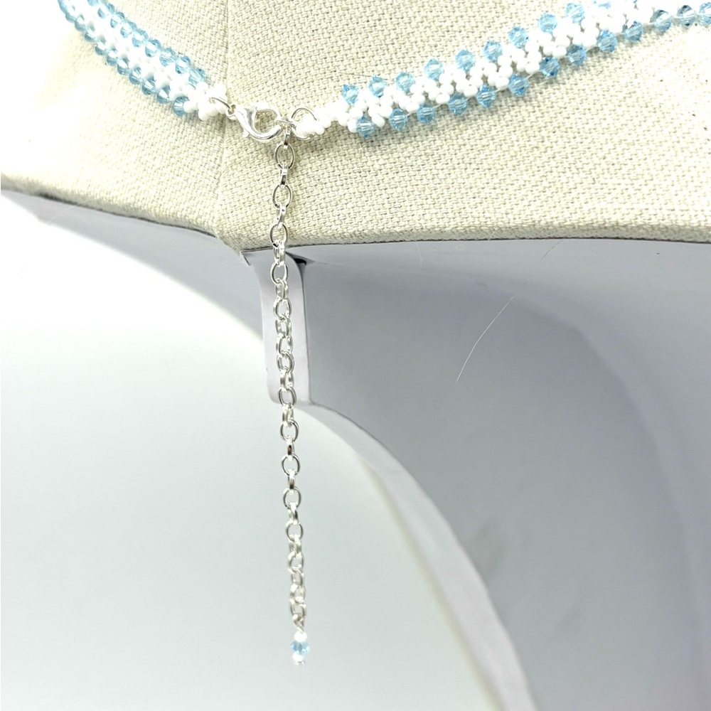 HAND CRAFTED Ice Blue Crystal Beaded Necklace - Picture 4 of 10